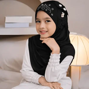 Kids Makna Hijab Small Size PK Fabric with 1 Flower - Black