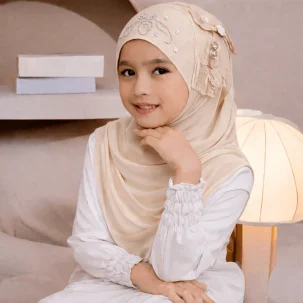 Kids Makna Hijab Large Size CHI Fabric with 3 Flower - Skin