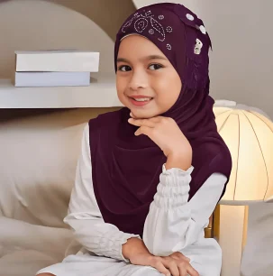 Kids Makna Hijab Medium Size PK Fabric with 2 Flower - Marjanda