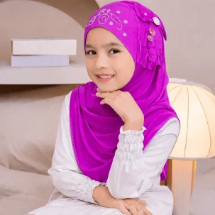 Kids Makna Hijab Medium Size PK Fabric with 2 Flower - Purple