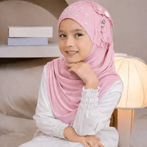 Kids Makna Hijab Small Size CHI Fabric with 1 Flower - Baby Pink